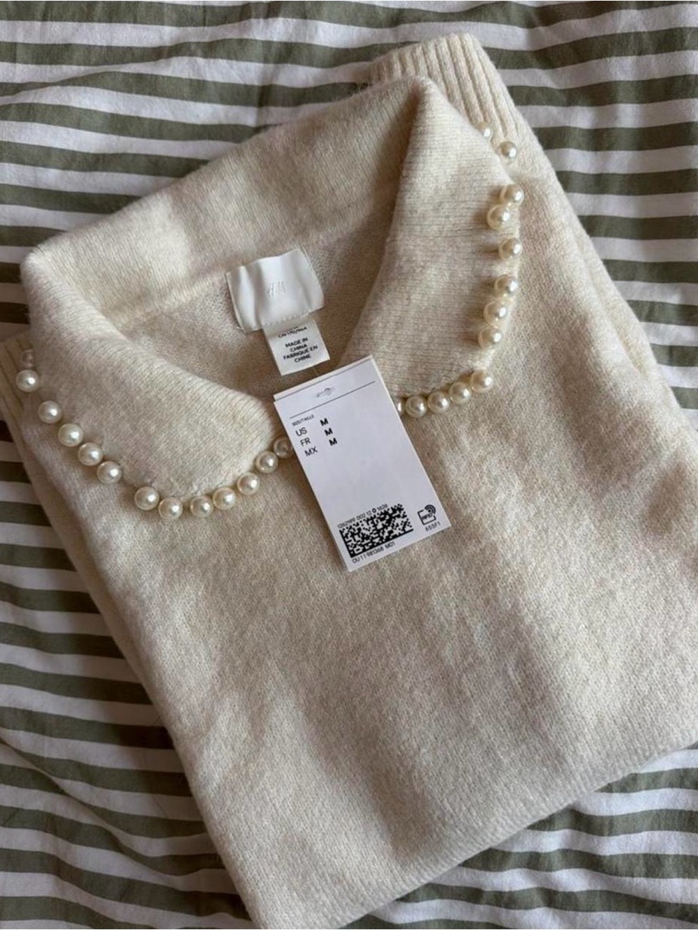 H&M Cream Sweater with Pearl Collar